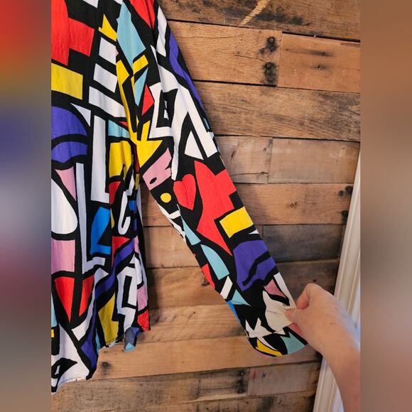 Big Dart Women's Colorful Retro Pop Art Print Button Up Long Sleeve Sz M/L - Picture 9 of 12